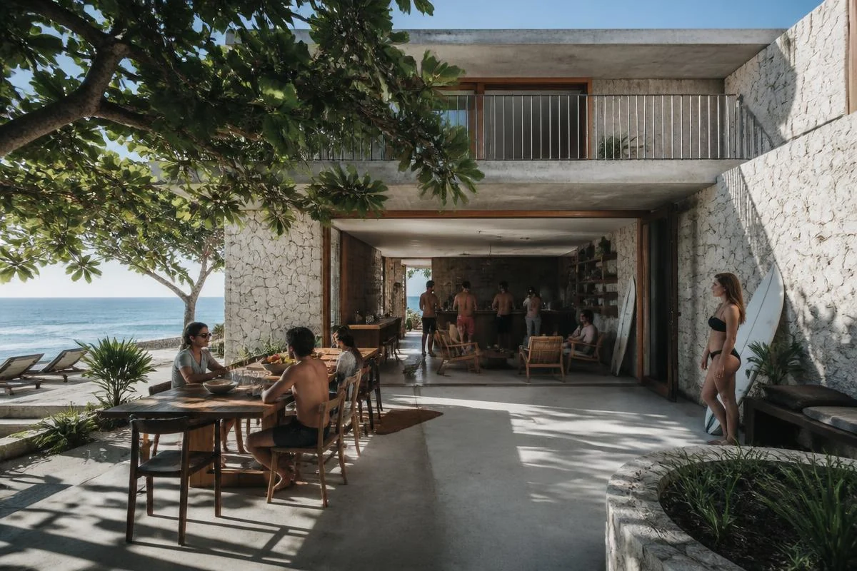 MARINSKI island hospitality concept with communal dining and surf culture